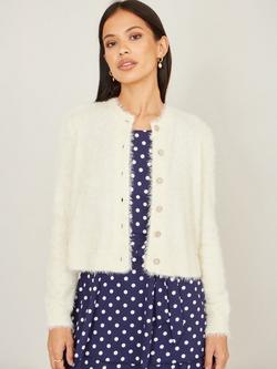Yumi Eyelash Knit Cropped Cardigan, Ivory, Ivory