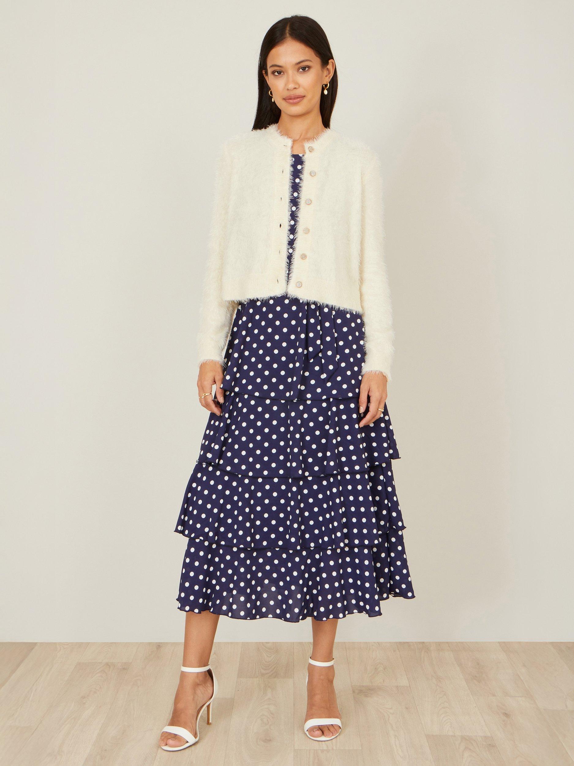 Product image 2 of 5, which shows Yumi Eyelash Knit Cropped Cardigan, Ivory, S