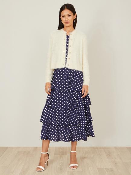Yumi Eyelash Knit Cropped Cardigan, Ivory - view 2, Ivory