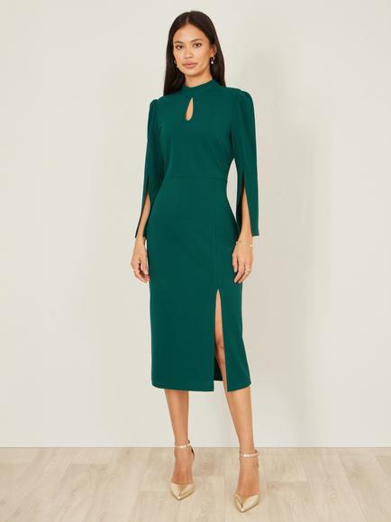 Yumi Fluted Sleeve Midi Dress - view 2, Green