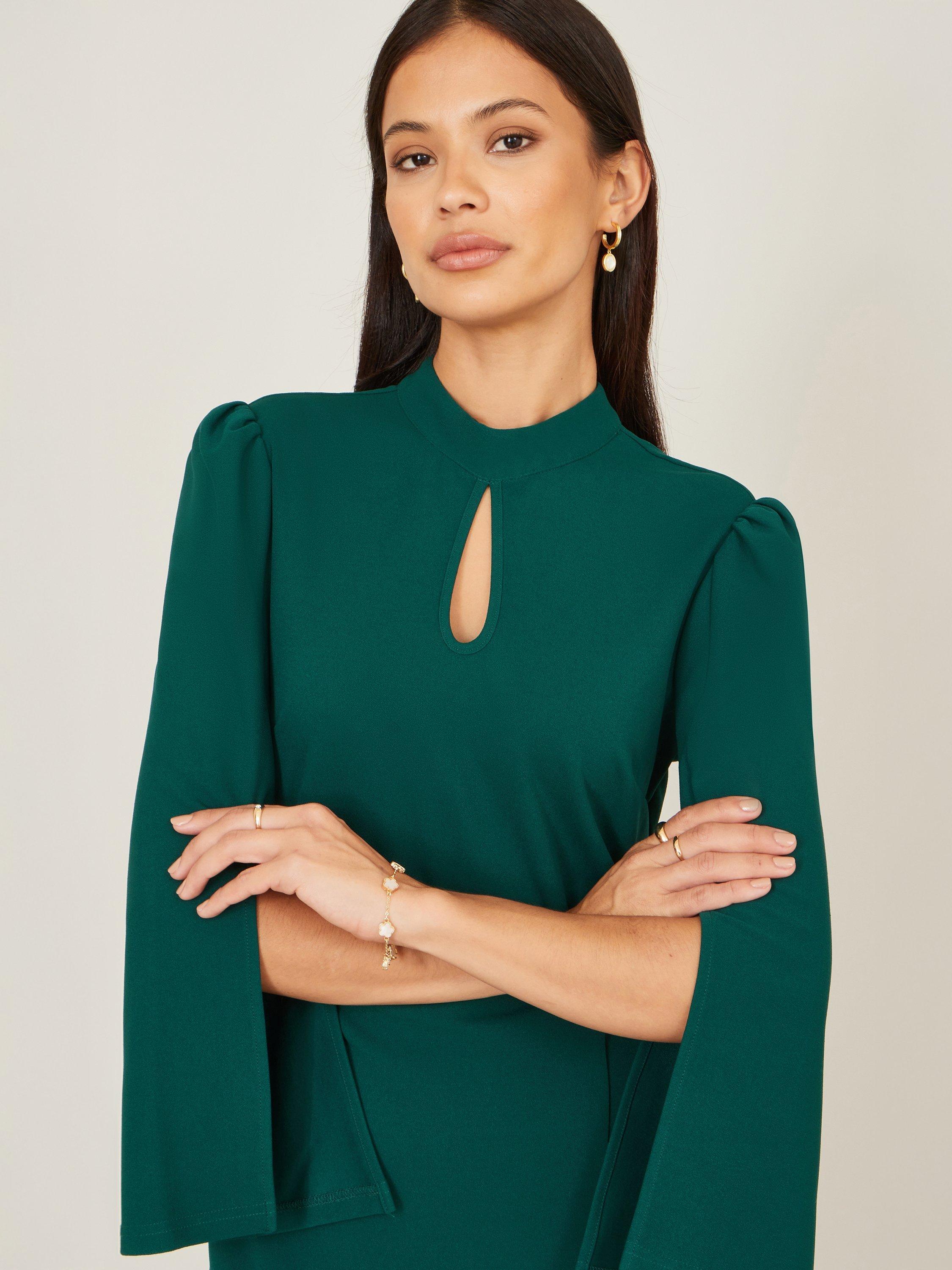 Product image 3 of 4, which shows Yumi Fluted Sleeve Midi Dress, Green, 8