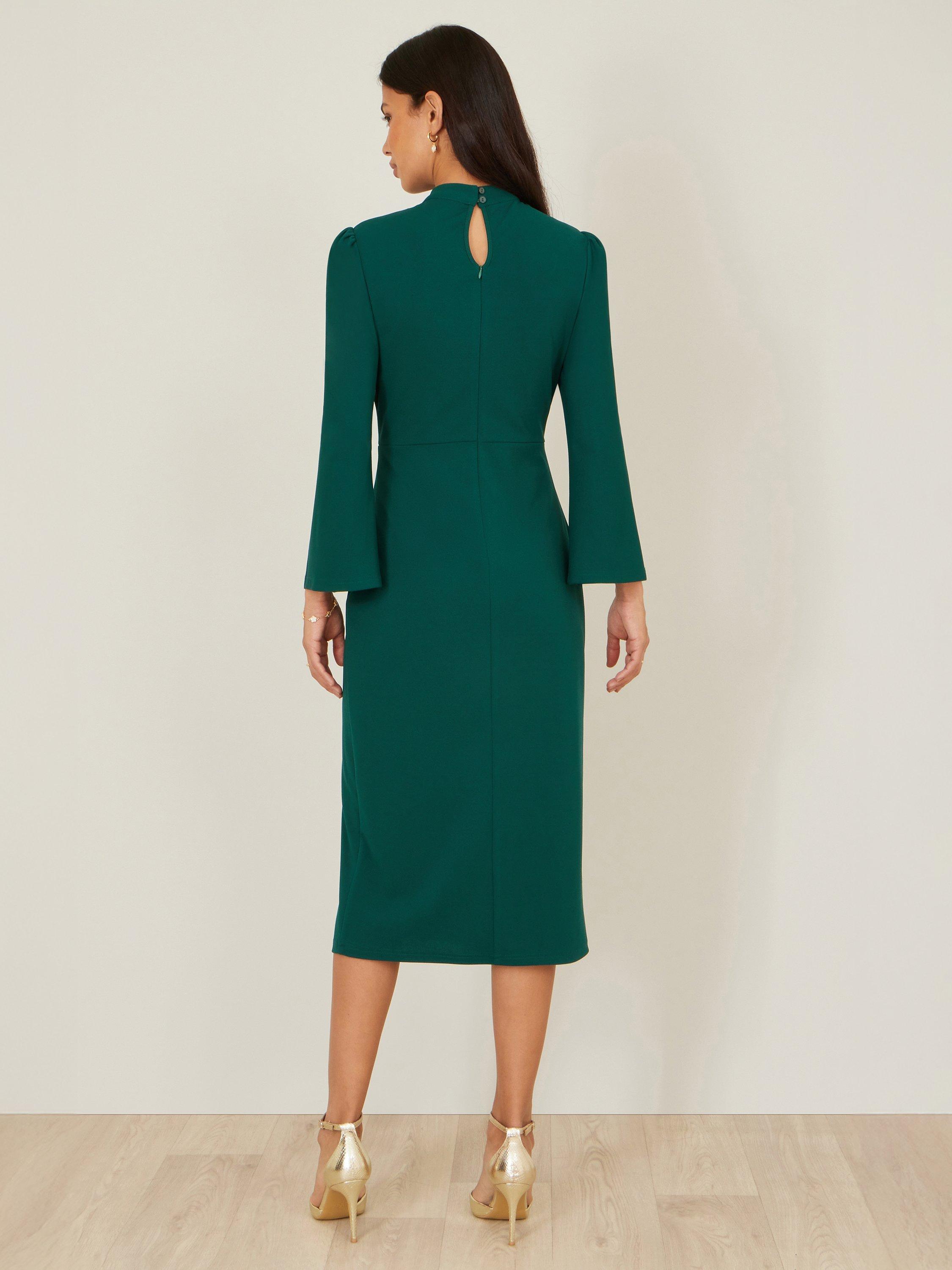 Product image 4 of 4, which shows Yumi Fluted Sleeve Midi Dress, Green, 8