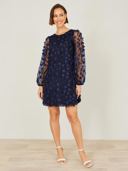 Yumi Floral Applique Tunic Dress, Navy