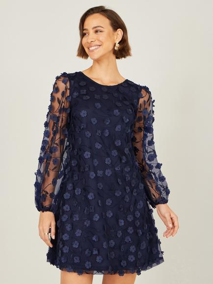 Yumi Floral Applique Tunic Dress - view 2, Navy