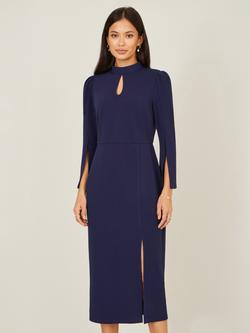 Yumi Fluted Sleeve Midi Dress, Navy, Navy