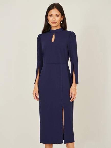 Yumi Fluted Sleeve Midi Dress, Navy