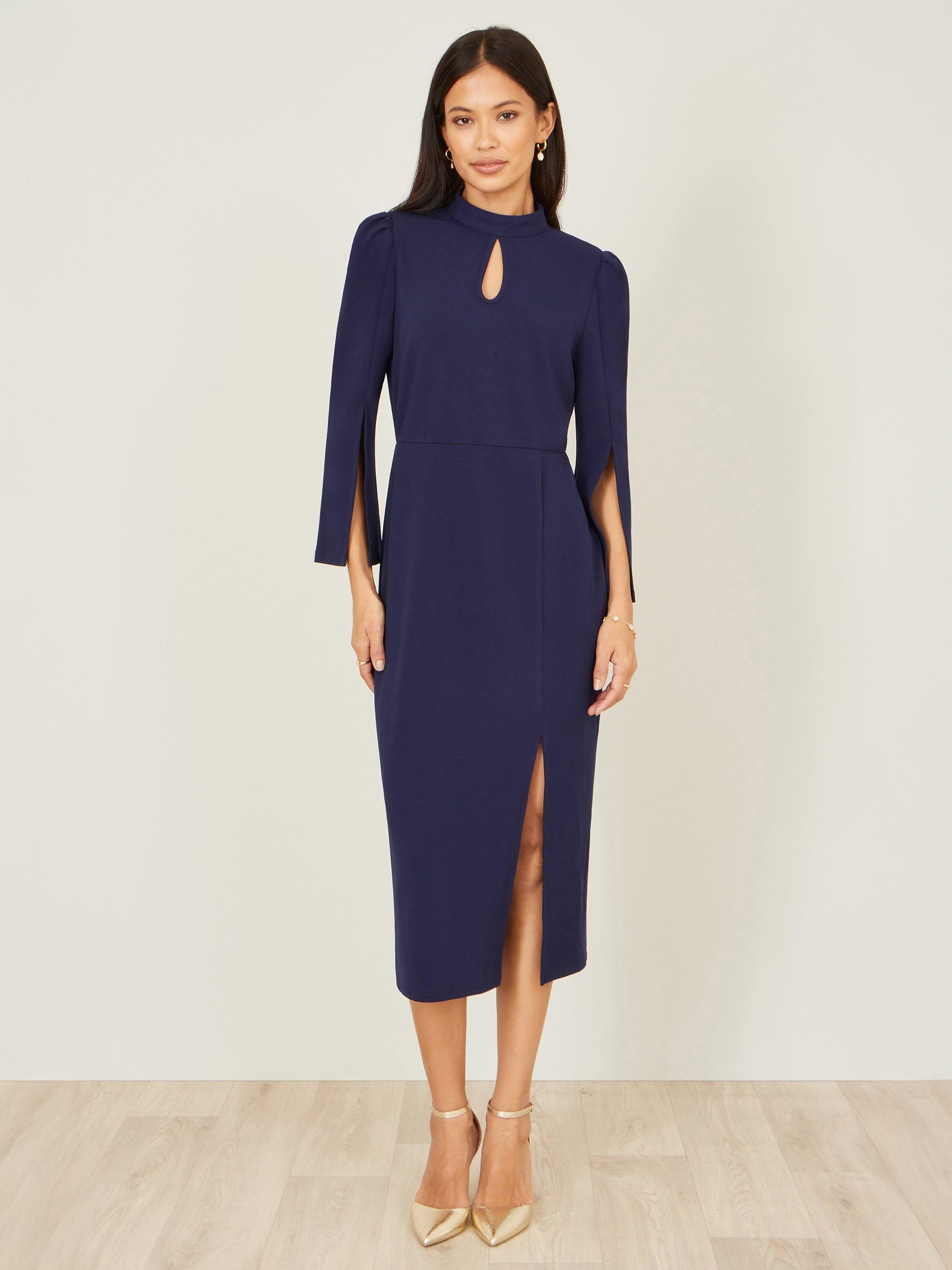 Product image 2 of 5, which shows Yumi Fluted Sleeve Midi Dress, Navy, 8