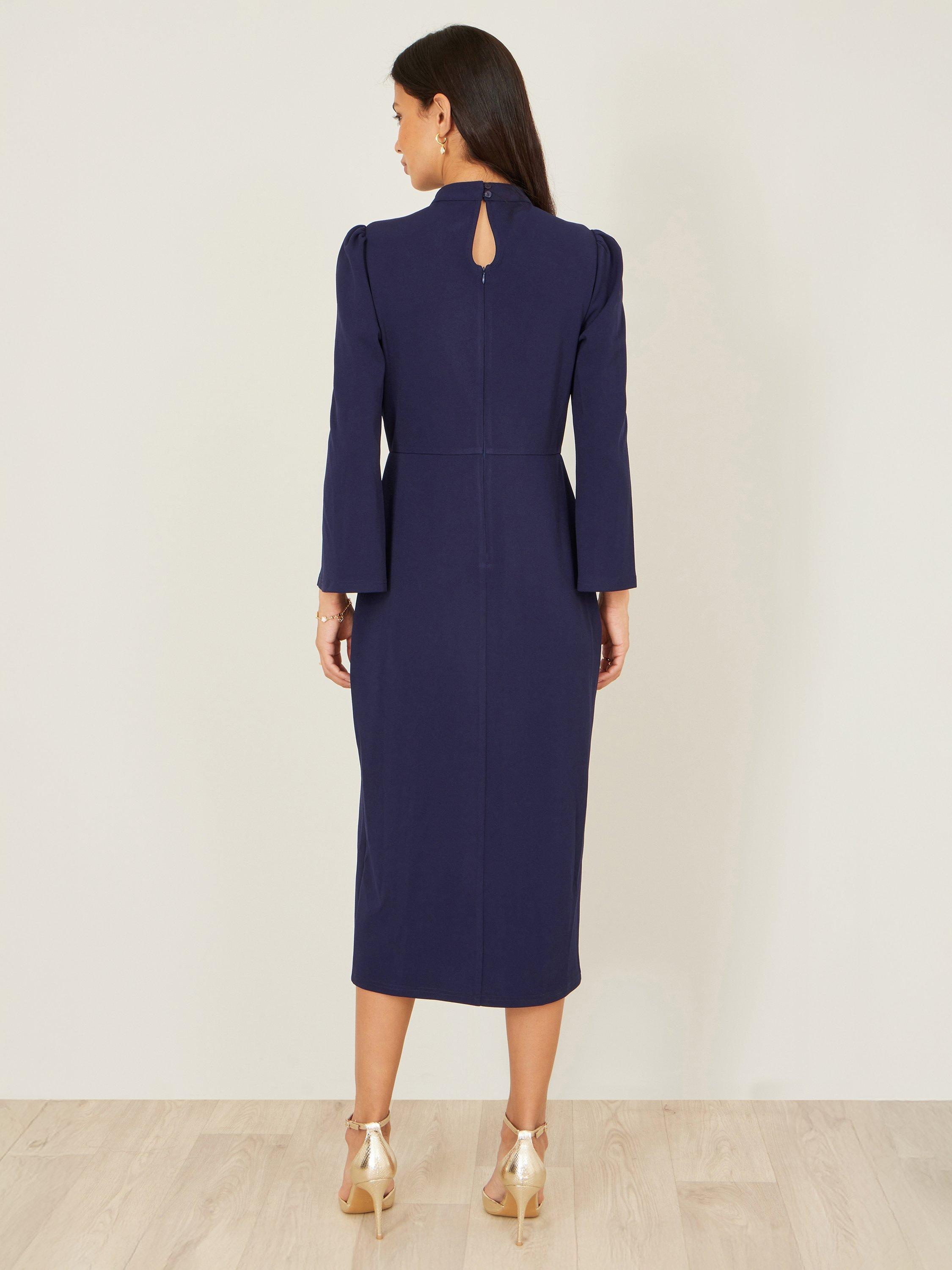 Product image 4 of 5, which shows Yumi Fluted Sleeve Midi Dress, Navy, 8