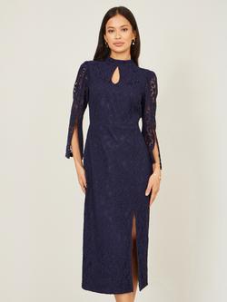 Yumi Lace Fluted Sleeve Midi Dress, Navy, Navy