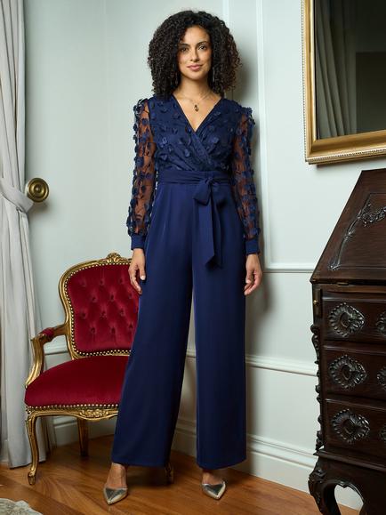 Yumi Flower Applique Bodice Jumpsuit, Navy