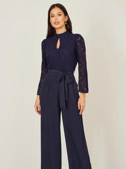 Yumi Lace Applique Jumpsuit, Navy - view 2, Navy