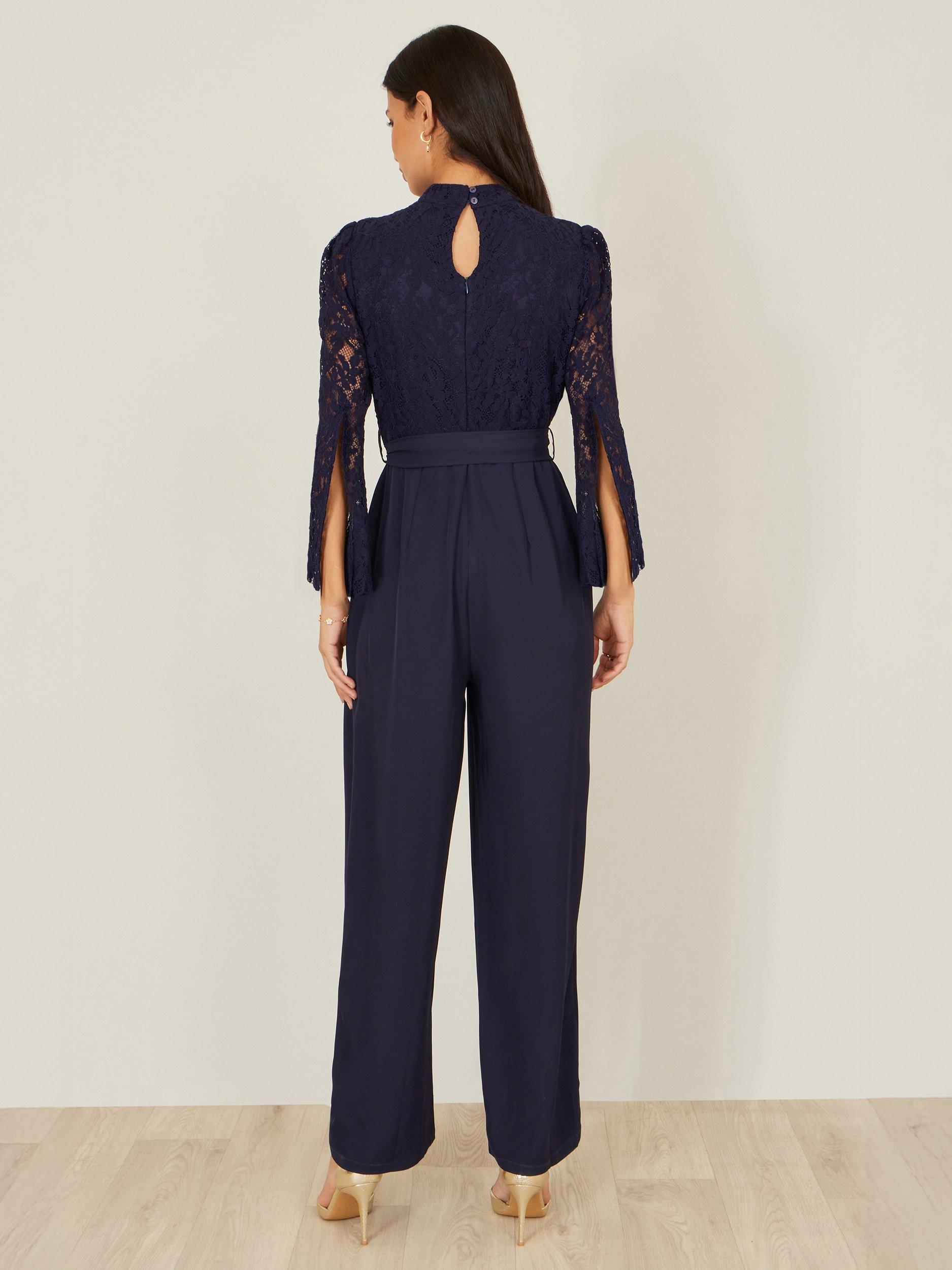Product image 5 of 6, which shows Yumi Lace Applique Jumpsuit, Navy, 8