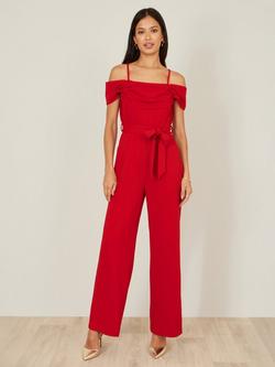 Yumi Stretch Bardot Jumpsuit, Red, Red