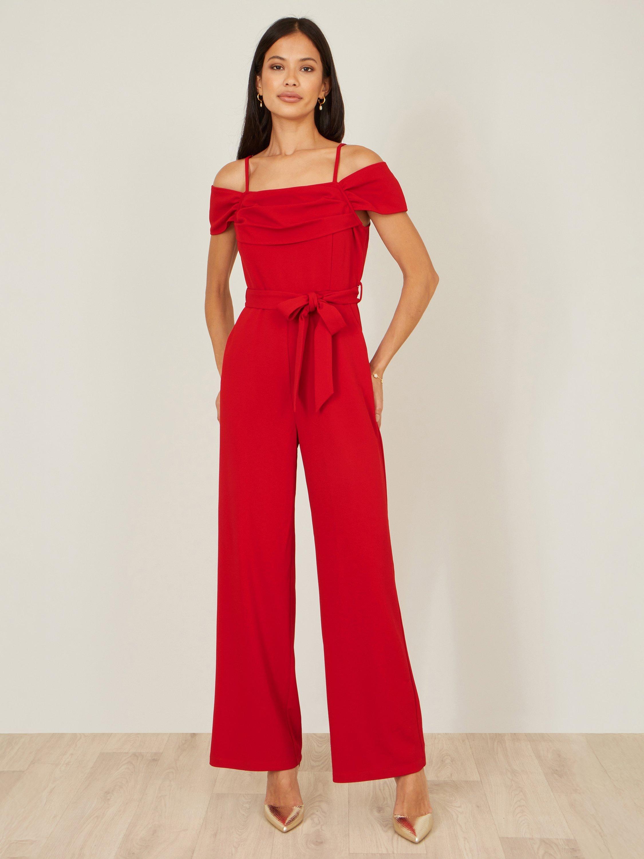 Product image 4 of 5, which shows Yumi Stretch Bardot Jumpsuit, Red, 8