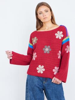 Yumi Crochet Flowers Jumper, Red
