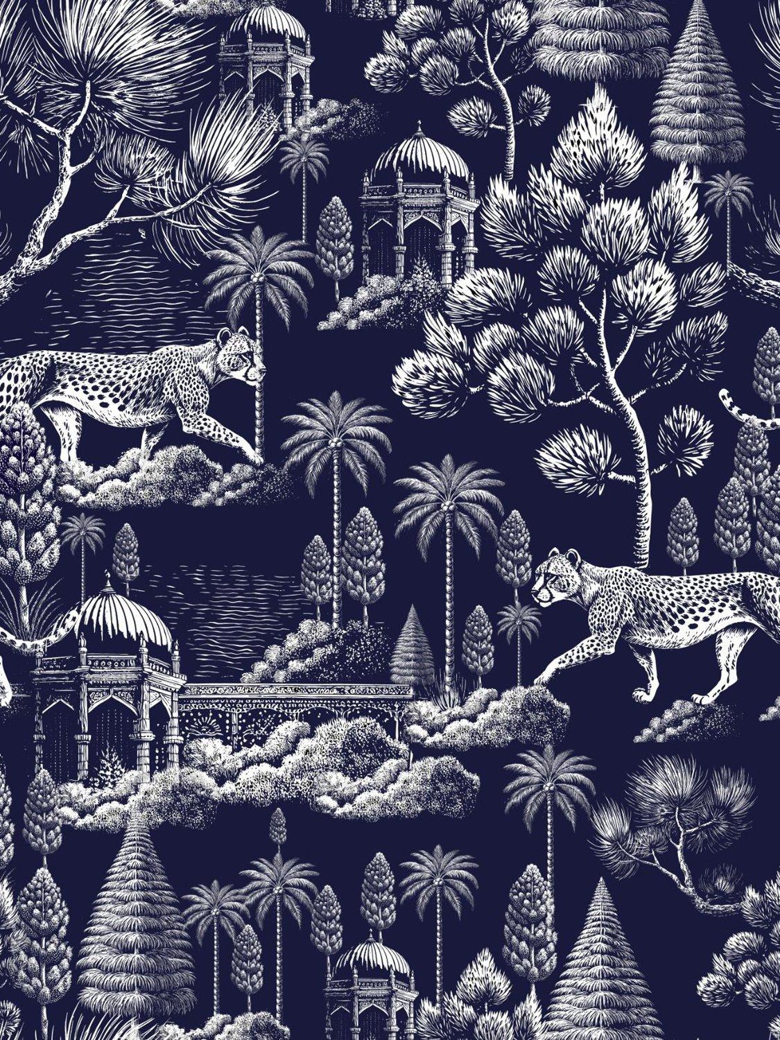 Product image 2 of 2, which shows myza Midnight Jungle Satin Button Through Long Pyjama Set, Midnight Jungle, XS