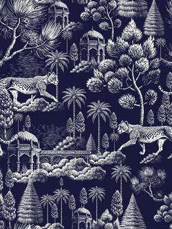 myza Midnight Jungle Satin Button Through Long Pyjama Set, Midnight Jungle - view 2, Midnight Jungle