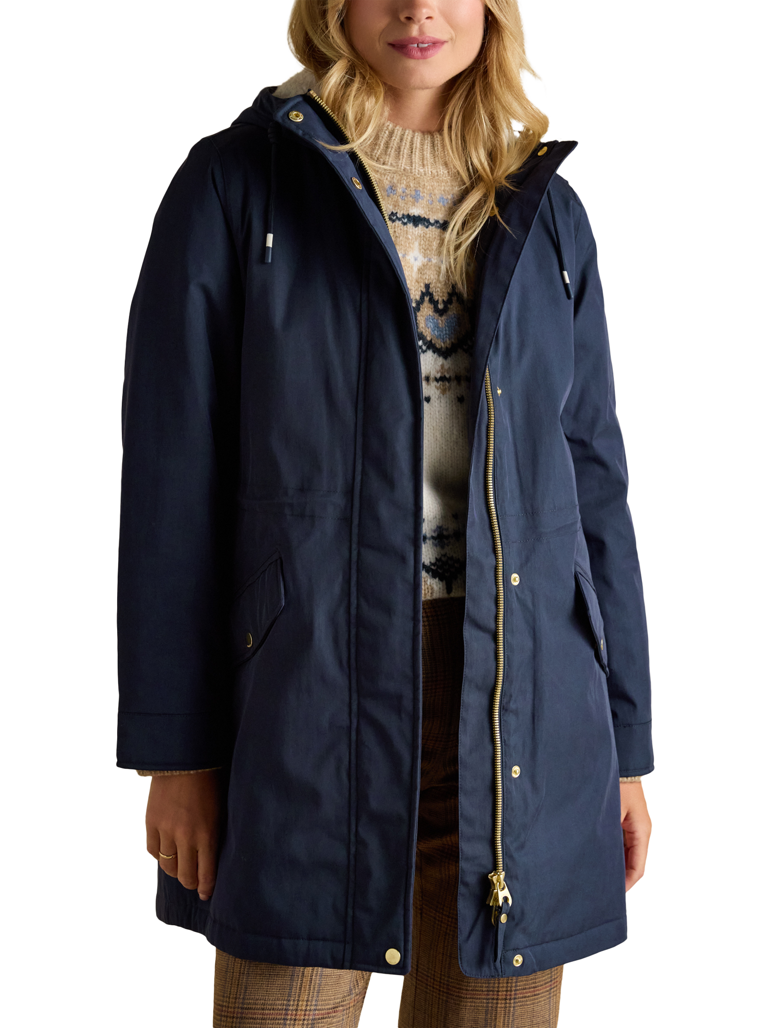 Product image 2 of 10, which shows Joules Right as Rain Portwell Waterproof Raincoat, Navy, 6