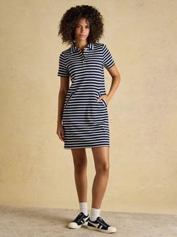 Joules Jane Collared Stripe Dress, Navy - view 2, Navy