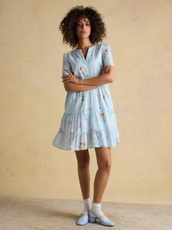 Joules Ariella Stripe Floral Tiered Dress, Blue, Blue