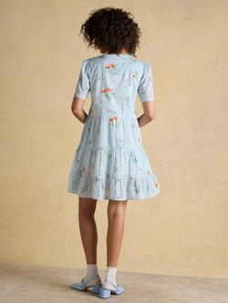 Joules Ariella Stripe Floral Tiered Dress, Blue - view 2, Blue