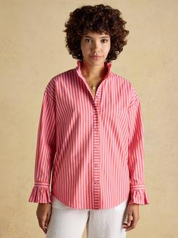 Joules Mae Stripe Frill Neck Shirt, Pink, Pink
