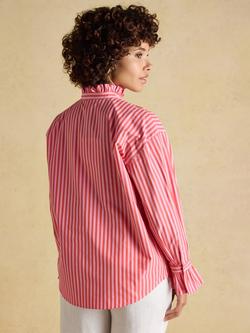 Joules Mae Stripe Frill Neck Shirt, Pink - view 2, Pink