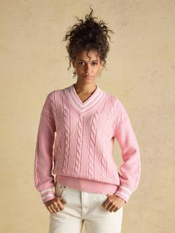 Joules Dibbly Cable Knit Cricket Jumper, Pink, Pink