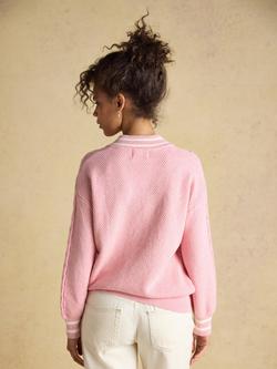 Joules Dibbly Cable Knit Cricket Jumper, Pink - view 2, Pink