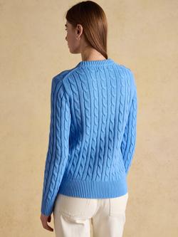 Joules Cotton Cable Knit Crew Neck Jumper, Blue - view 2, Blue