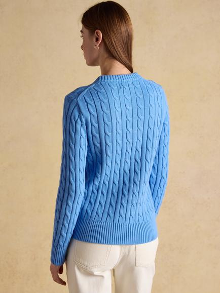 Joules Cotton Cable Knit Crew Neck Jumper, Blue - view 2, Blue