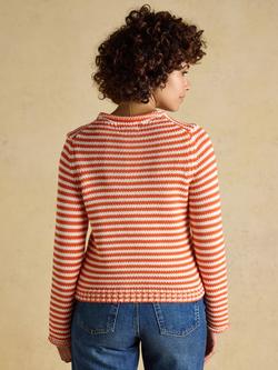 Joules Stripe Cotton Jumper, Orange - view 2, Orange