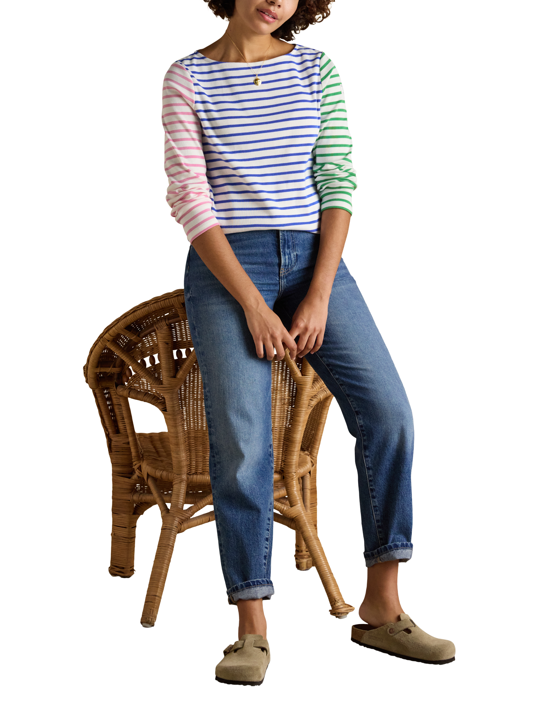 Product image 3 of 8, which shows Joules Harbour Breton Stripe Cotton Top, Multi, 6