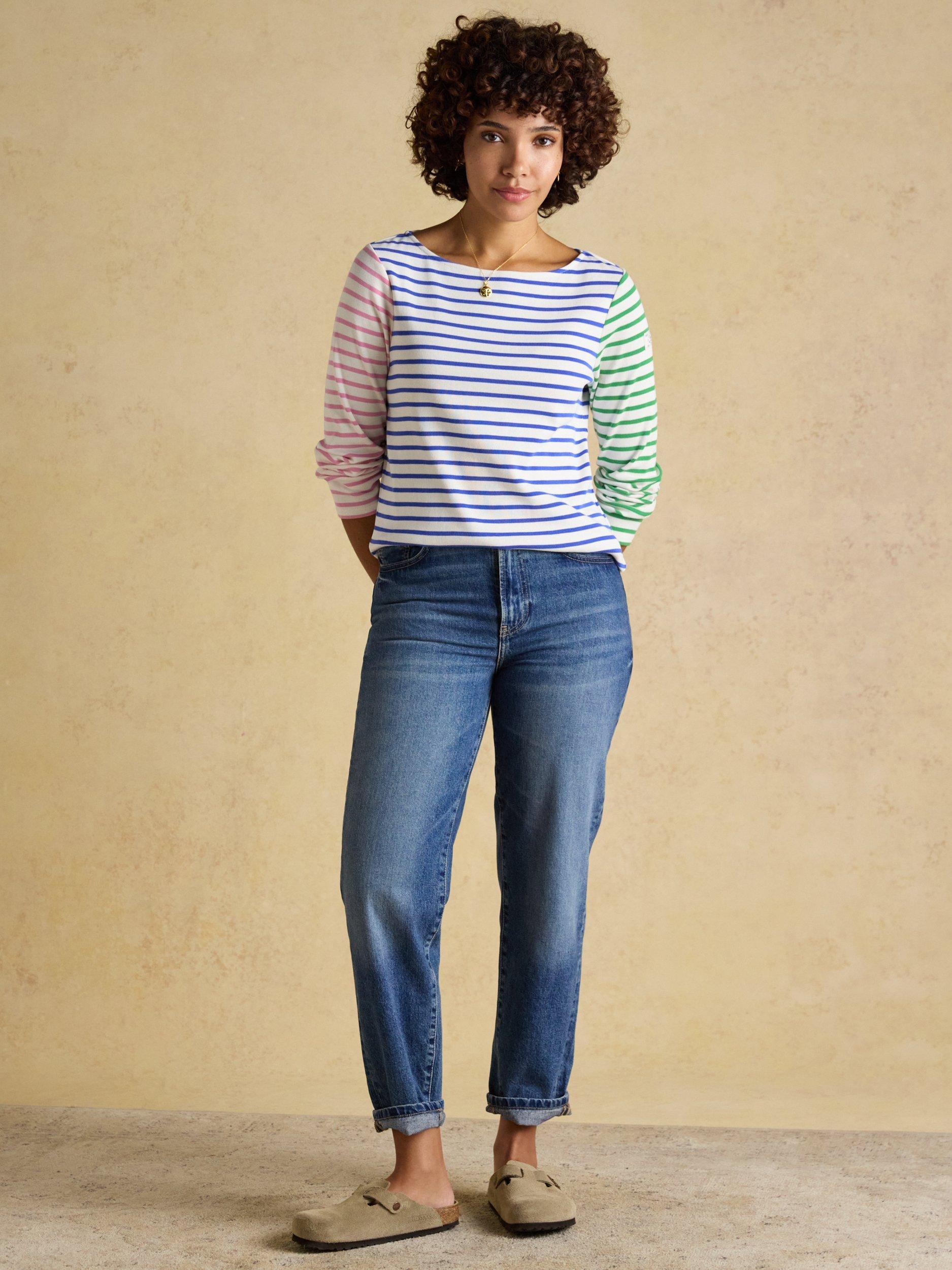 Product image 6 of 8, which shows Joules Harbour Breton Stripe Cotton Top, Multi, 6
