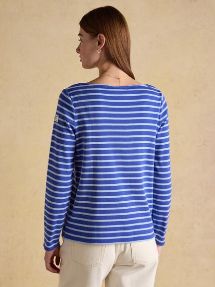 Joules Harbour Breton Stripe Cotton Top, Blue - view 2, Blue