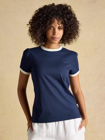 Joules Erin Colour Contrast Jersey T-Shirt, Navy, Navy