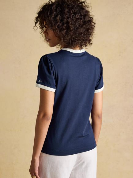 Joules Erin Colour Contrast Jersey T-Shirt, Navy - view 2, Navy