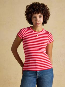 Joules Sophie Stripe Ribbed T-Shirt, Pink