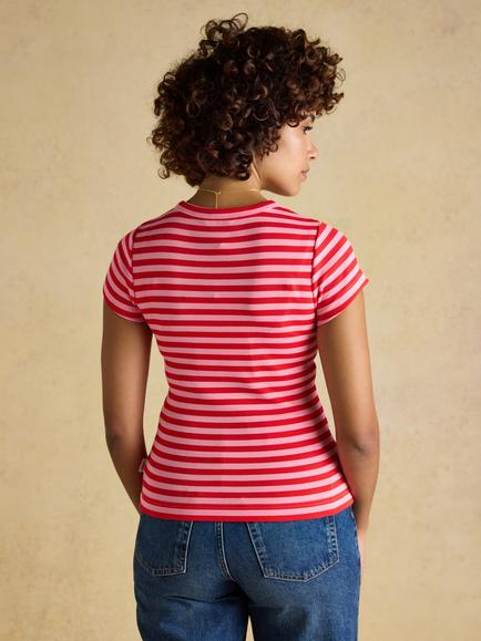 Joules Sophie Stripe Ribbed T-Shirt - view 2, Pink