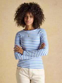 Joules Sophie Stripe Ribbed Long Sleeve Top, Blue, Blue