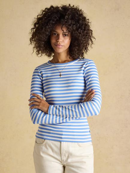 Joules Sophie Stripe Ribbed Long Sleeve Top, Blue, Blue