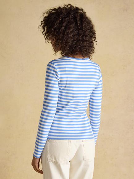 Joules Sophie Stripe Ribbed Long Sleeve Top, Blue - view 2, Blue