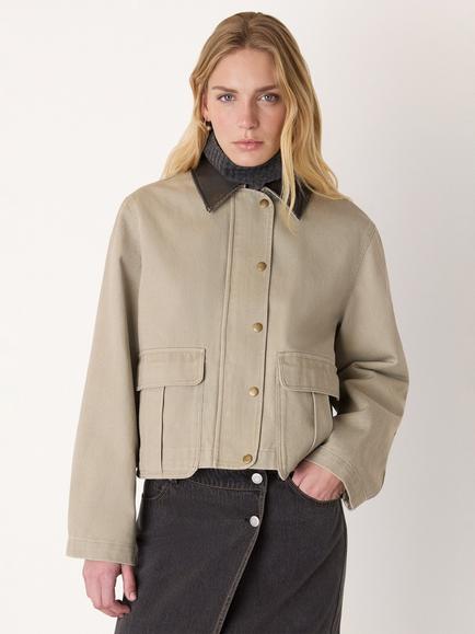 Whistles Casual Contrast Collared Cotton Shacket, Taupe, Taupe