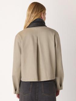Whistles Casual Contrast Collared Cotton Shacket, Taupe - view 2, Taupe