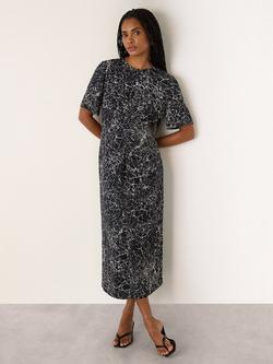 Whistles Crackle Print Twist Midi Dress, Navy/Multi, Navy/Multi