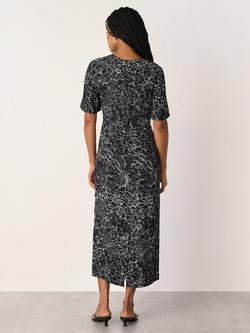 Whistles Crackle Print Twist Midi Dress, Navy/Multi - view 2, Navy/Multi