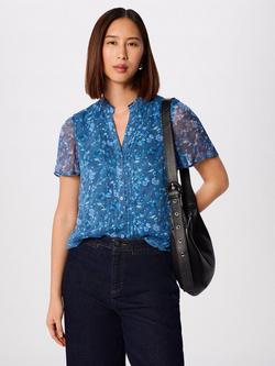 Whistles V-Neck Ditsy Floral Shirt, Teal/Multi, Teal/Multi