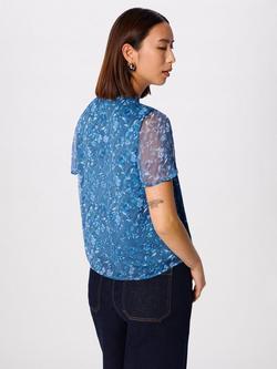 Whistles V-Neck Ditsy Floral Shirt, Teal/Multi - view 2, Teal/Multi