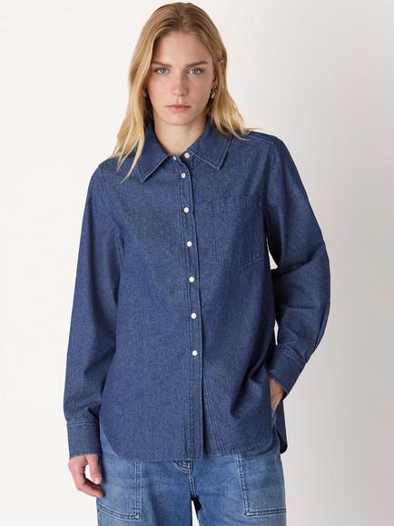 Whistles Pocket Detail Cotton Shirt, Blue