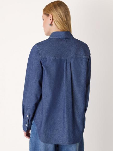 Whistles Pocket Detail Cotton Shirt - view 2, Blue